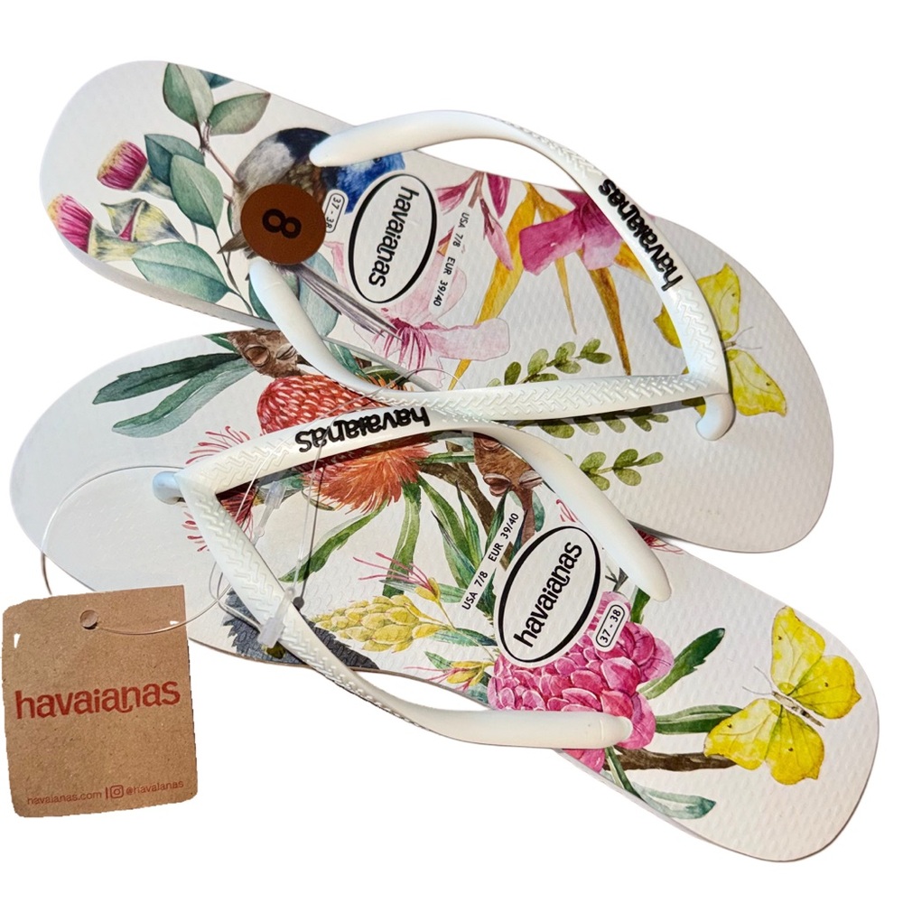 **SOLD** Havaianas Slim Flora Flip Flop Floral Thong Sandals Women's Size 7/8 - Picture 4 of 12